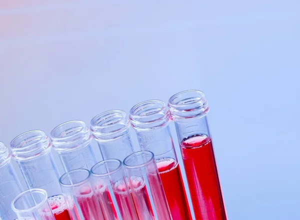 Primo piano delle provette con liquido rosso in laboratorio — Foto Stock