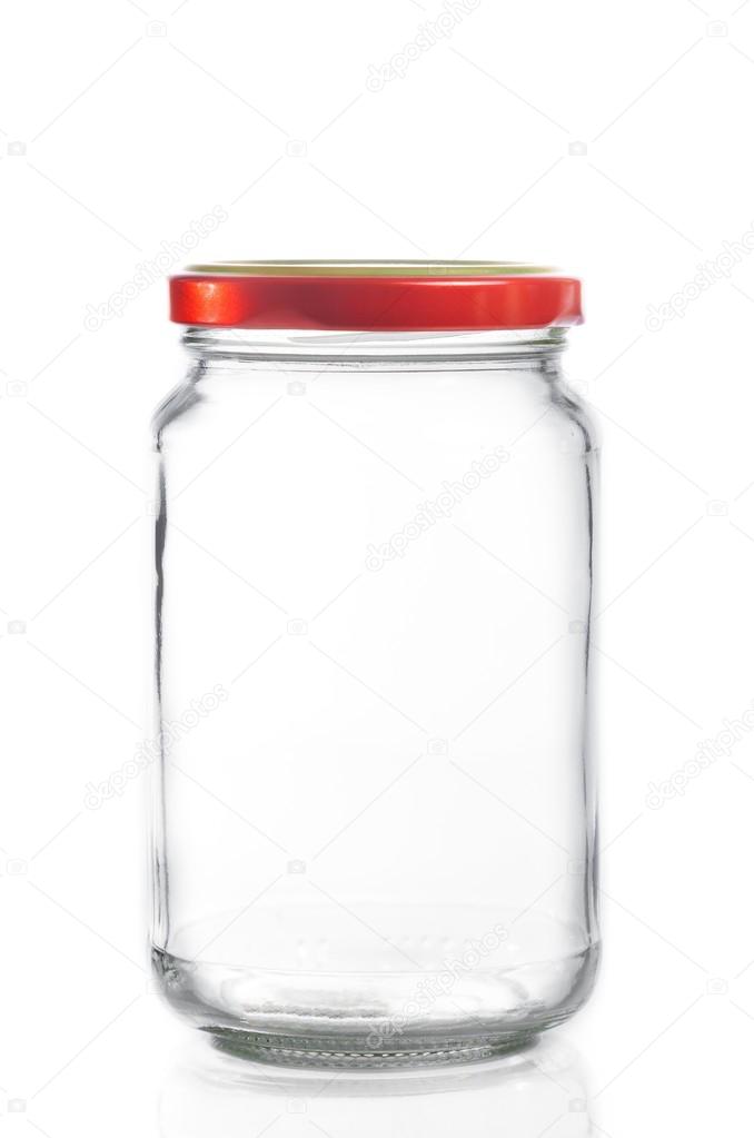 closed empty glass jar isolated