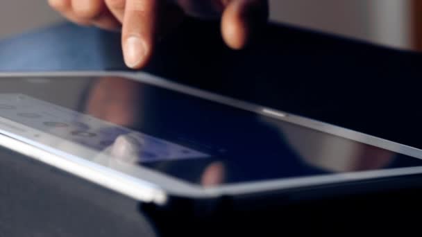 Man hand using finger for touching tablet computer pc touchscreen — Stock Video