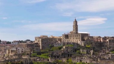 Matera, basilicata, İtalya'nın panoramik görünümü. UNESCO kültür 2019 Avrupa başkenti
