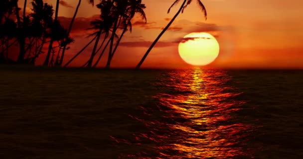 Alta qualidade perfeitamente sem costura loop de mar oceano ondas movimento no por do sol com palma ilha no fundo — Vídeo de Stock