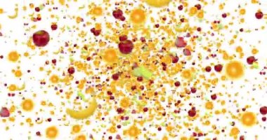 Dijital meyve karartmak, beyaz zemin üzerine girdap uçan sorunsuz döngü. 4k ve 1080 çözünürlük