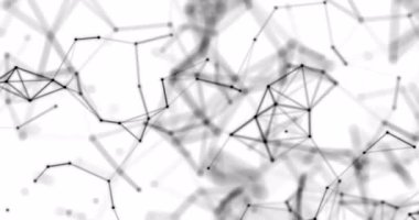 Fütürist hareket, siyah soyut beyaz zemin, hareketli noktalar ve çizgiler, teknoloji, sosyal ağlar, iletişim, iş dünyası, üçgenlerden oluşan yüzey, fütüristik ağ