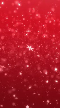 Kırmızı arka plan, beyaz kar taneleri tepeden yağıyor, bayram etkinliği, akıllı telefon