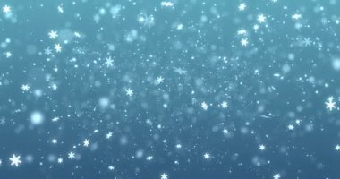 Noel kar taneleri tepeden yağıyor, kış bayramı etkinliği mavi gradyan üzerine.