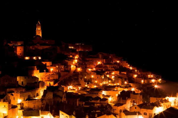 Panoramic view of typical stones (Sassi di Matera) and church of Matera UNESCO European Capital of Culture 2019 — Stock Photo, Image