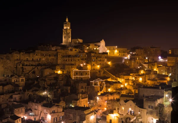 Panoramic view of typical stones (Sassi di Matera) and church of Matera UNESCO European Capital of Culture 2019 — Stock Photo, Image