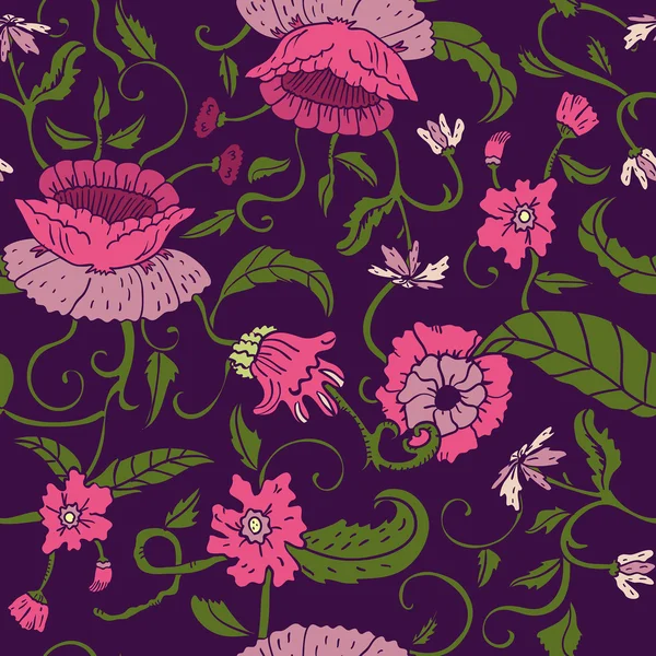Bezešvé květinový vzor na fialové pozadí — Stockový vektor