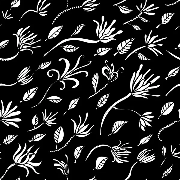 黒い背景に白いユリのシームレス パターン. — ストックベクタ