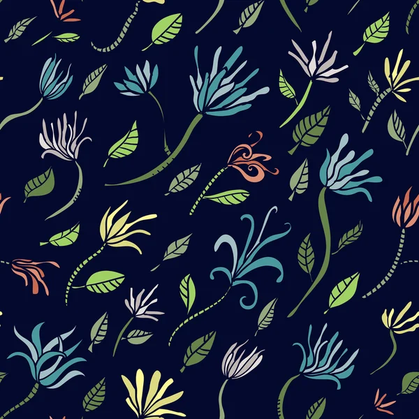 Seamless pattern with lily on blue background — Stock Vector