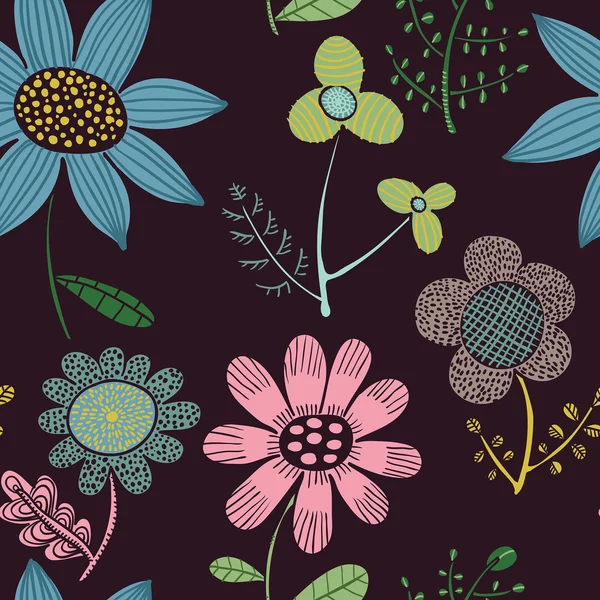 어두운 배경에 원활한 재미 꽃 패턴 벡터 그래픽