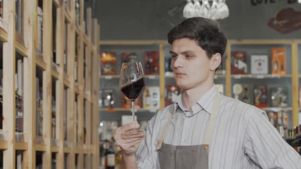 酿酒师在他的店里品酒 — 图库视频影像