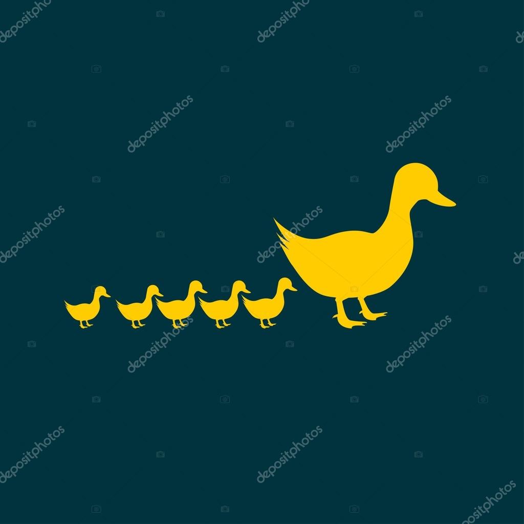 Duck and ducklings icon. vector illustration