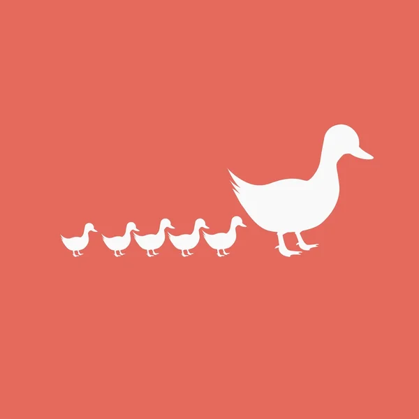 Pato y patitos icono — Vector de stock