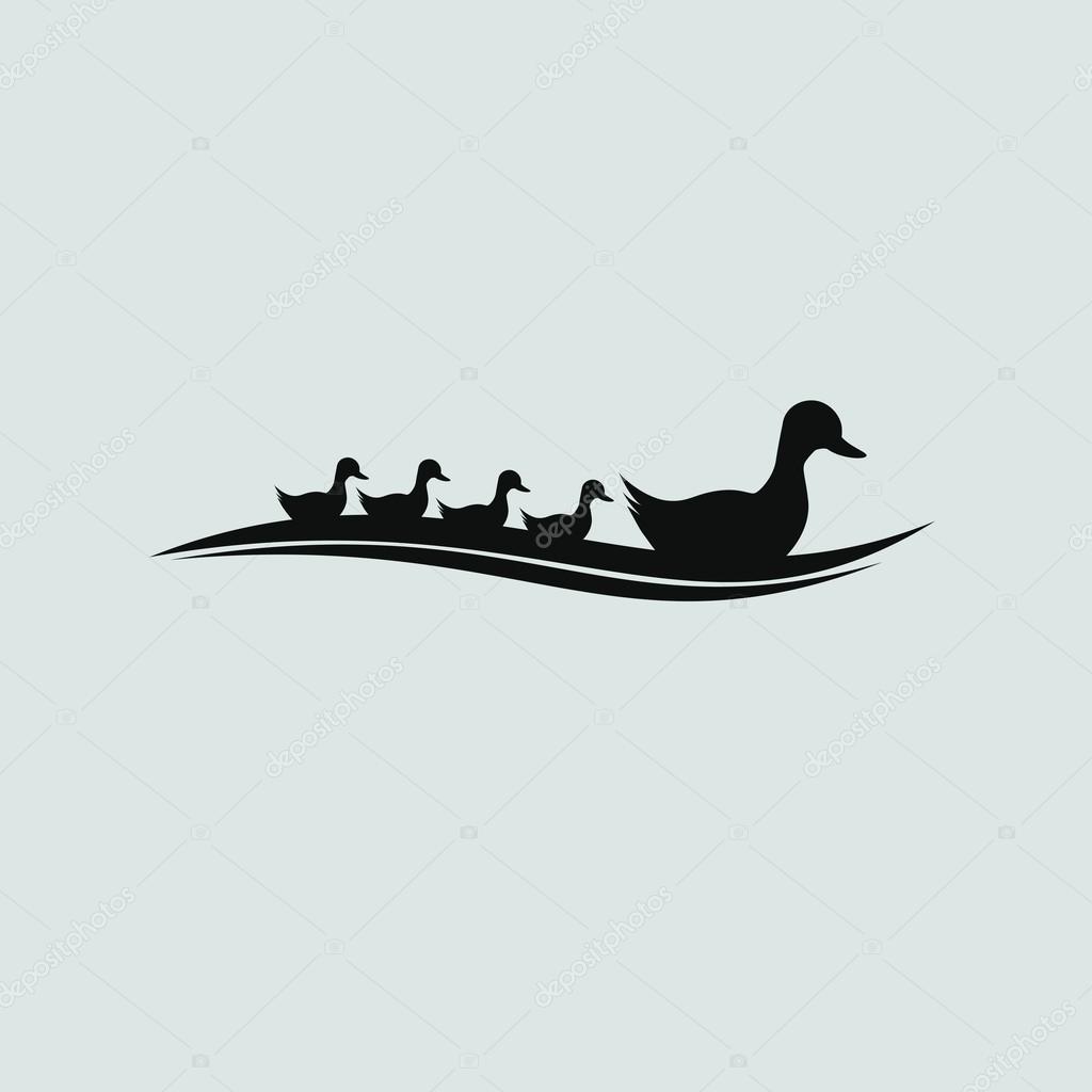 Duck and ducklings icon. vector illustration
