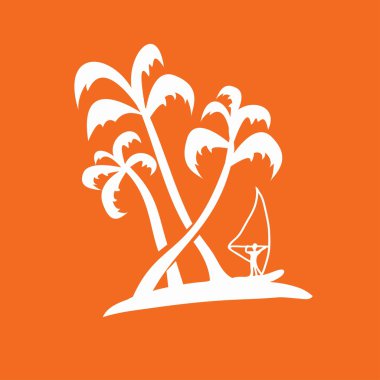 palmiye ağaçları ve sörfçü simgesi