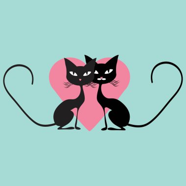 Sevimli siyah kediler kartıyla