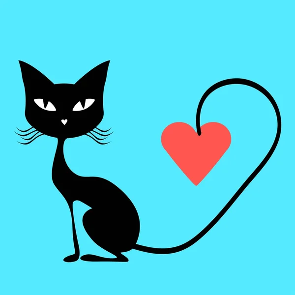 Día de San Valentín gato negro — Vector de stock