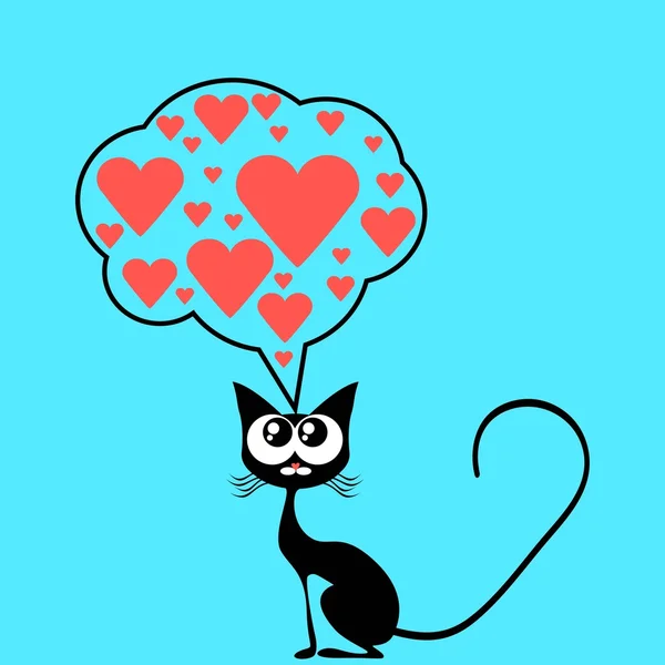 Valentine dia gato preto — Vetor de Stock