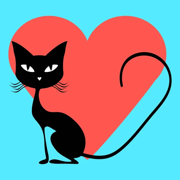 Valentine dia gato preto — Vetor de Stock