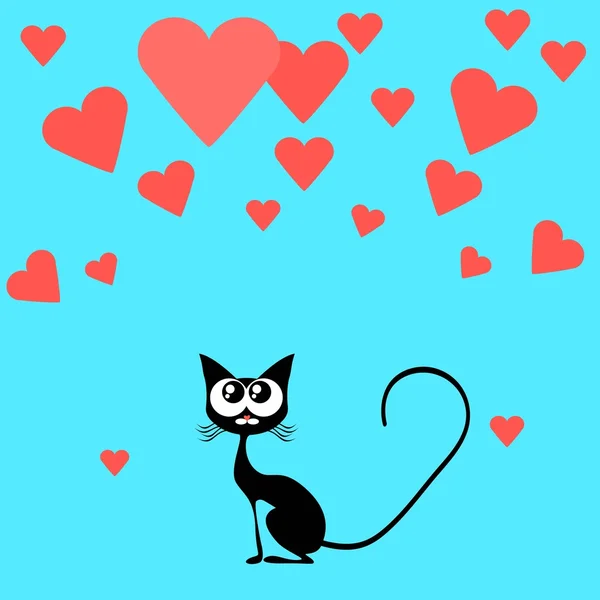 Valentine dia gato preto — Vetor de Stock