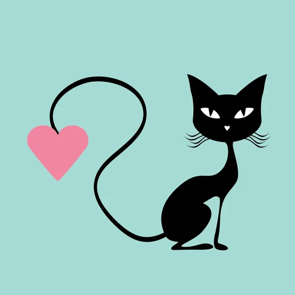 Día de San Valentín gato negro — Vector de stock