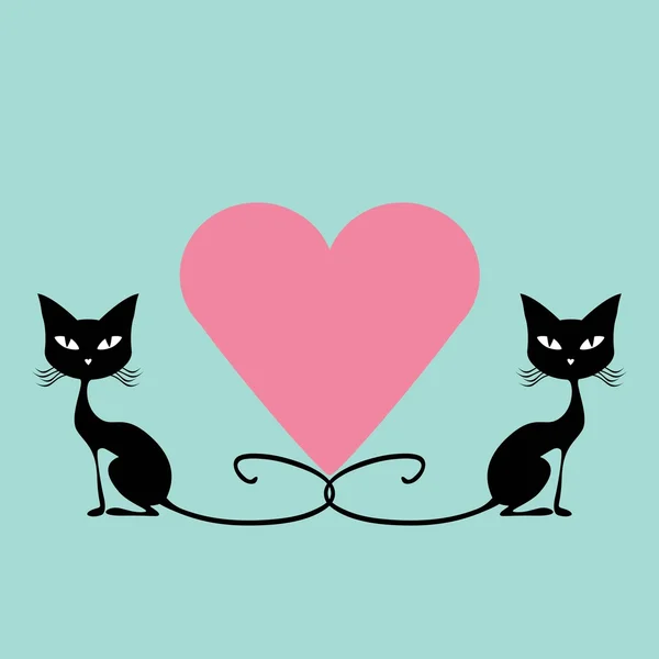 Cartão com gatos negros bonitos — Vetor de Stock