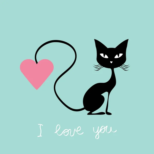 バレンタインの日の黒い猫 — ストックベクタ