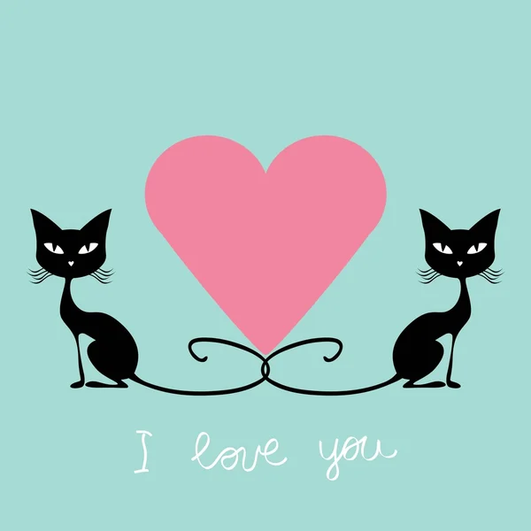 Carta con simpatici gatti neri — Vettoriale Stock