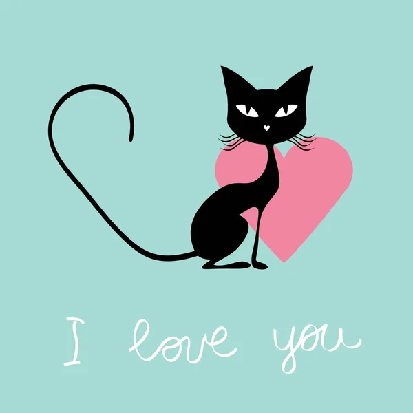 Sevgililer günü siyah kedi — Stok Vektör