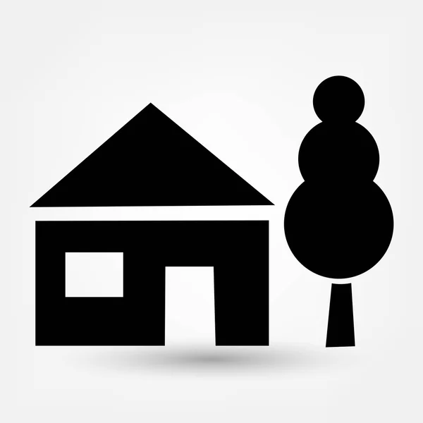 Icono de casa y árbol — Vector de stock