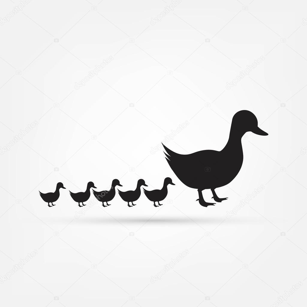 Duck and ducklings icon. vector illustration