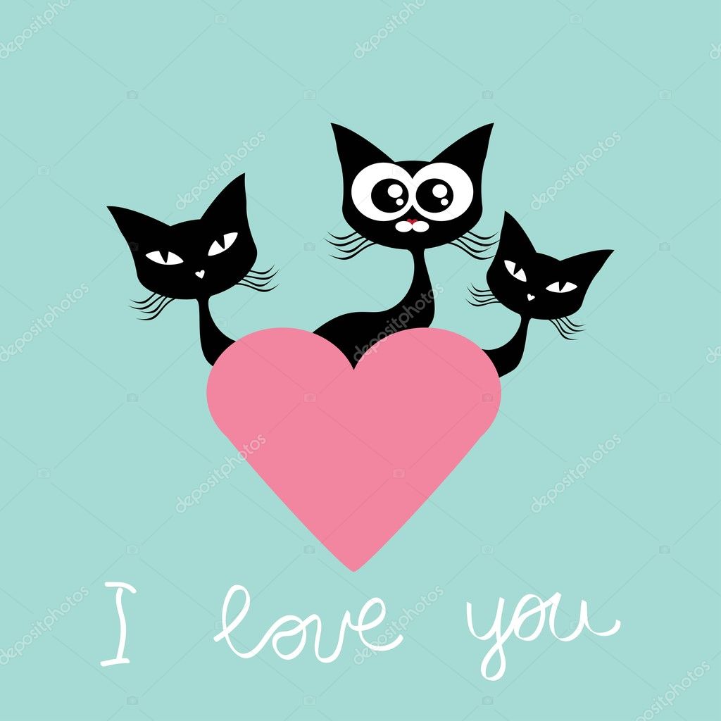 Carte avec des mignons chats noirs \u2014 Image vectorielle