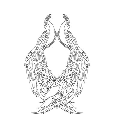 Tavus kuşu kroki siyah beyaz simgesi