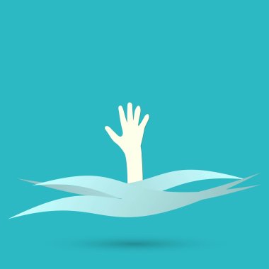 Drowning and reaching out hand for help clipart