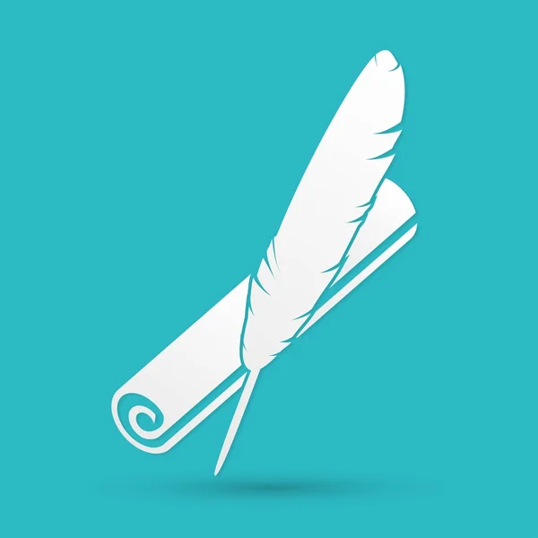 Icono de pluma, pluma y pergamino — Vector de stock