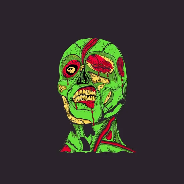 Zombie cabeza con cerebro — Vector de stock