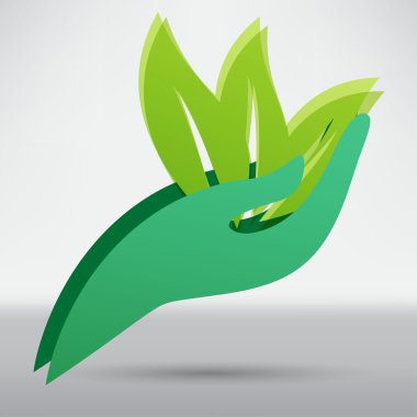 Eco icon. hand with leaf