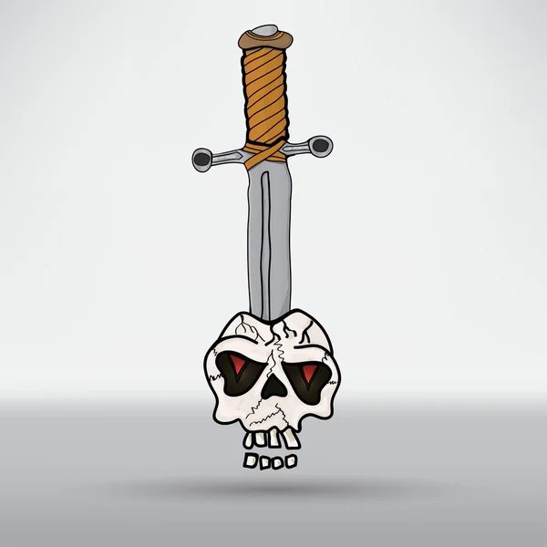 Espada en el icono del cráneo, dibujos animados — Vector de stock