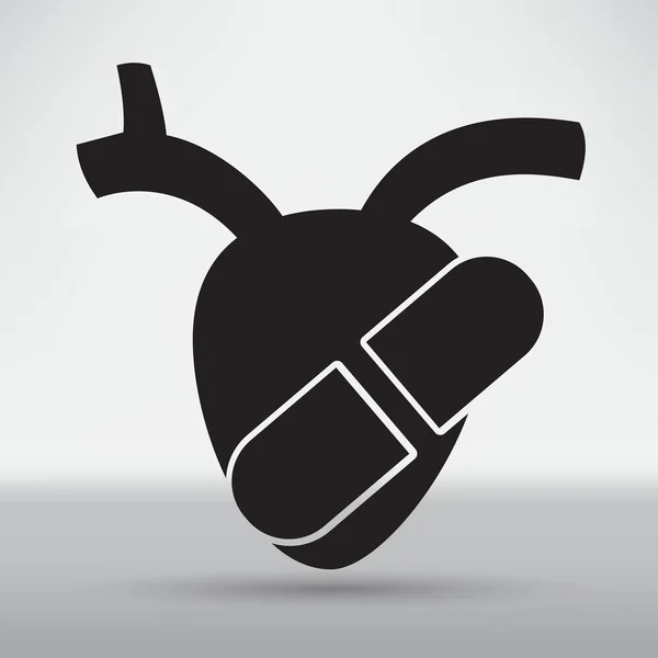 Corazón humano y píldora icono — Vector de stock