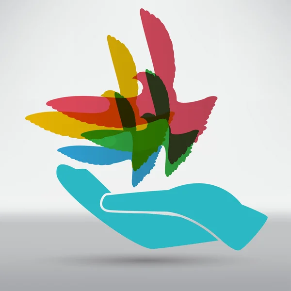 Doves in hand icon — Stockvector