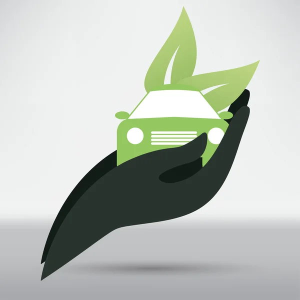 Mains et symbole de voiture verte — Image vectorielle