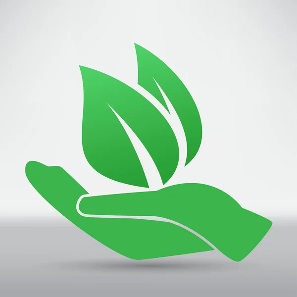 Handen en plant, eco-pictogram — Stockvector