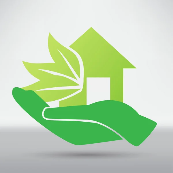 Hands and eco house icon — Stock Vector