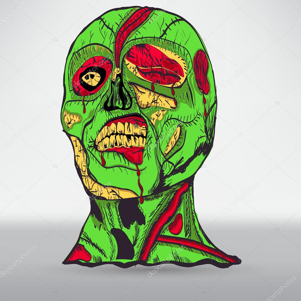 Zombie head with brain symbol