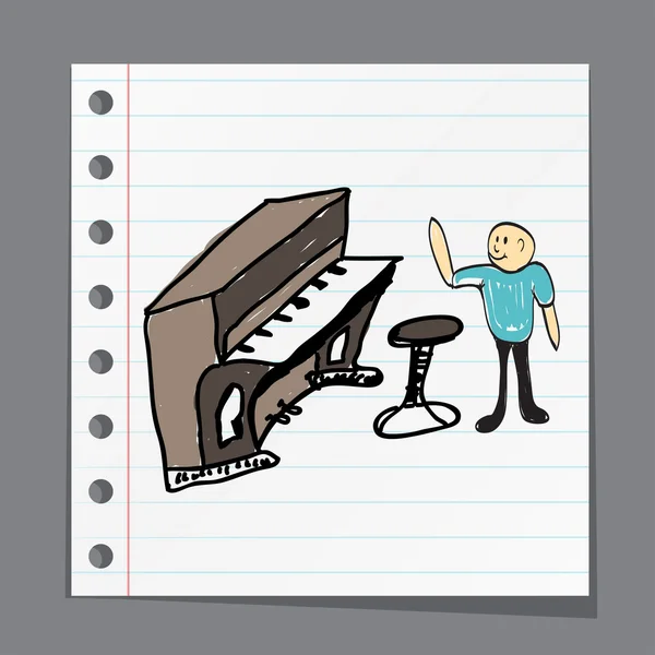 Músico de dibujos animados tocando piano — Vector de stock