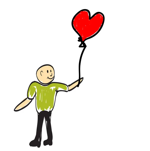 Man holding heart balloon — Stock Vector