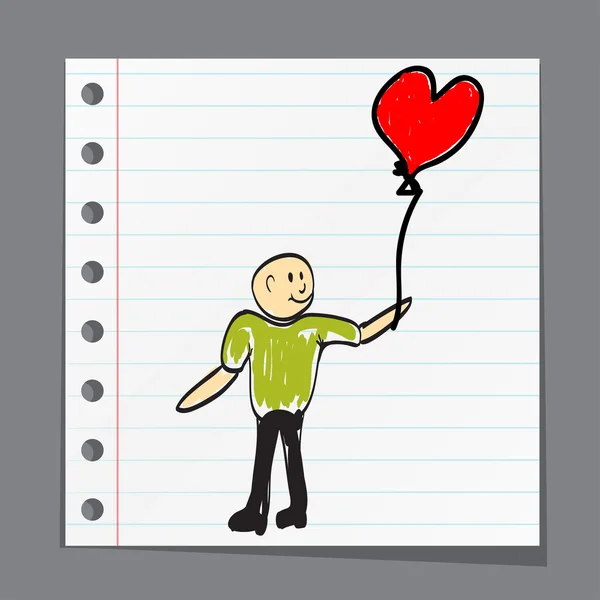 Man holding heart balloon — Stock Vector