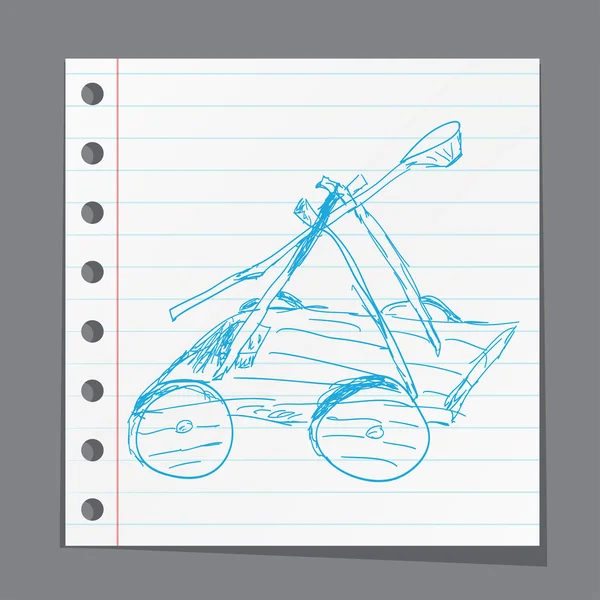 Catapulta de dibujos animados de edad, trebuchet — Vector de stock