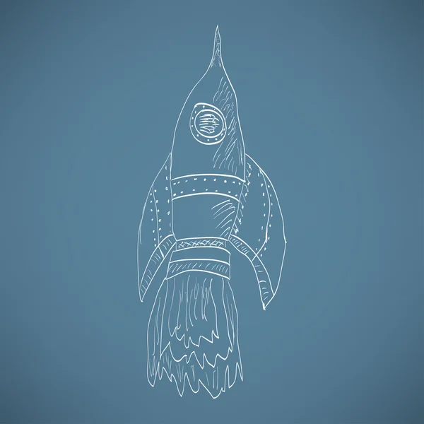 Soaring rocket ship cartoon icon. Sketch — ストックベクタ